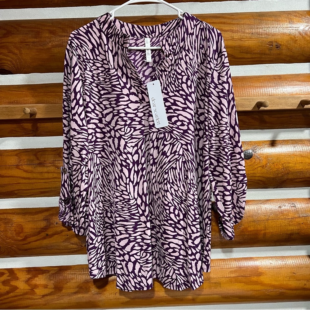 Dear Scarlett Lizzy Purple and White‎ Patterned 3/4 sleeve Blouse